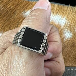 Men’s Silver Tone Square Onyx Statement Ring Size 13 #134
